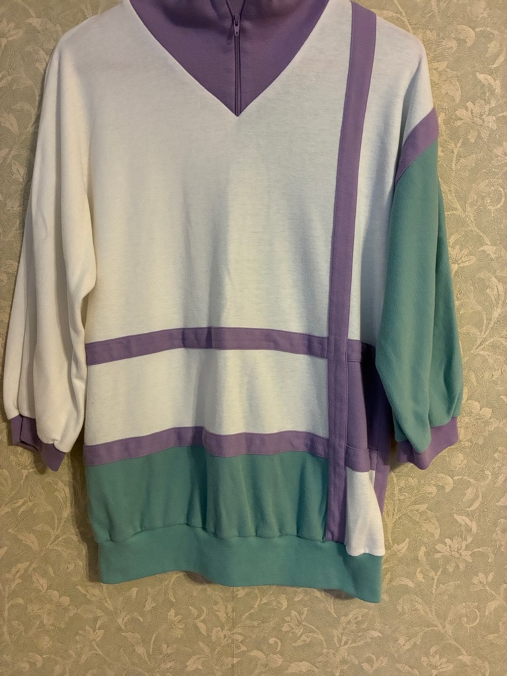 Vintage Sporty Colorblock Pullover - White, Lavender & Teal